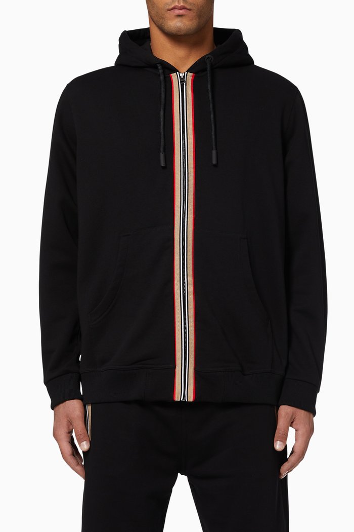 

Icon Stripe Organic Cotton Hooded Top, Black