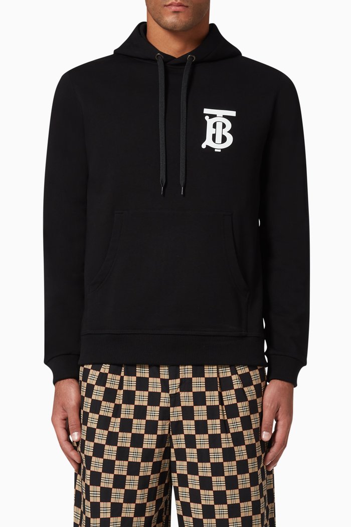

Monogram Motif Cotton Hoodie, Black