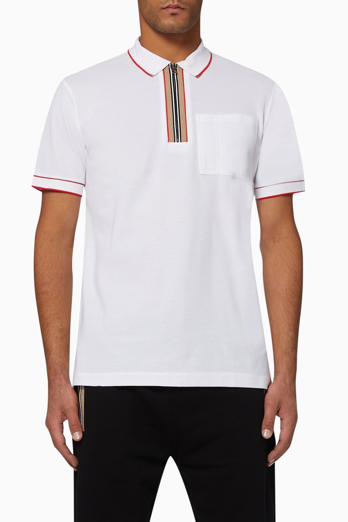 

Icon Stripe Cotton Zip Polo Shirt, White