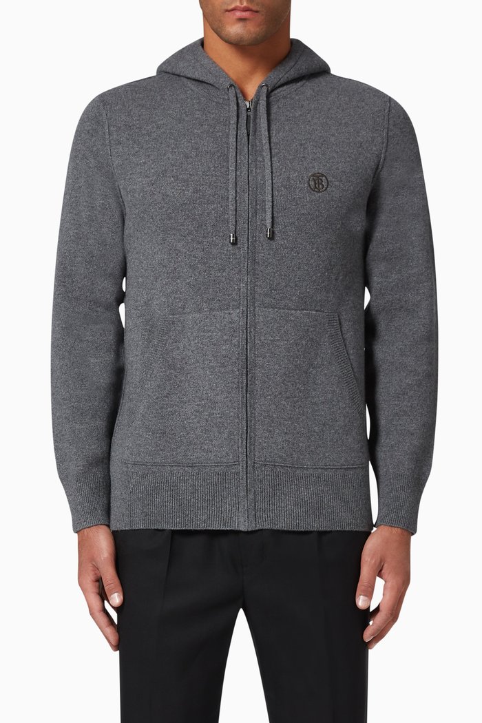 

Monogram Motif Cashmere Hoodie, Grey