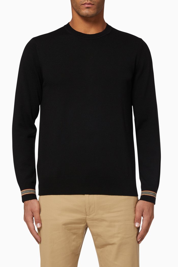 Icon Stripe Merino Wool Sweater, Black