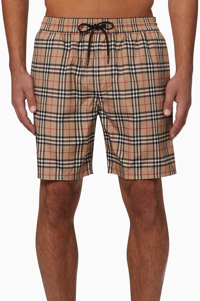 

Small Scale Check Drawcord Swim Shorts, Neutral