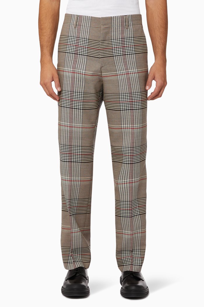 

Check Wool Tailored Pants, Neutral