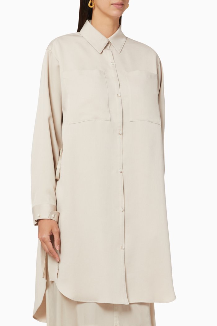 

Matte Satin Layered Long Shirt, Neutral