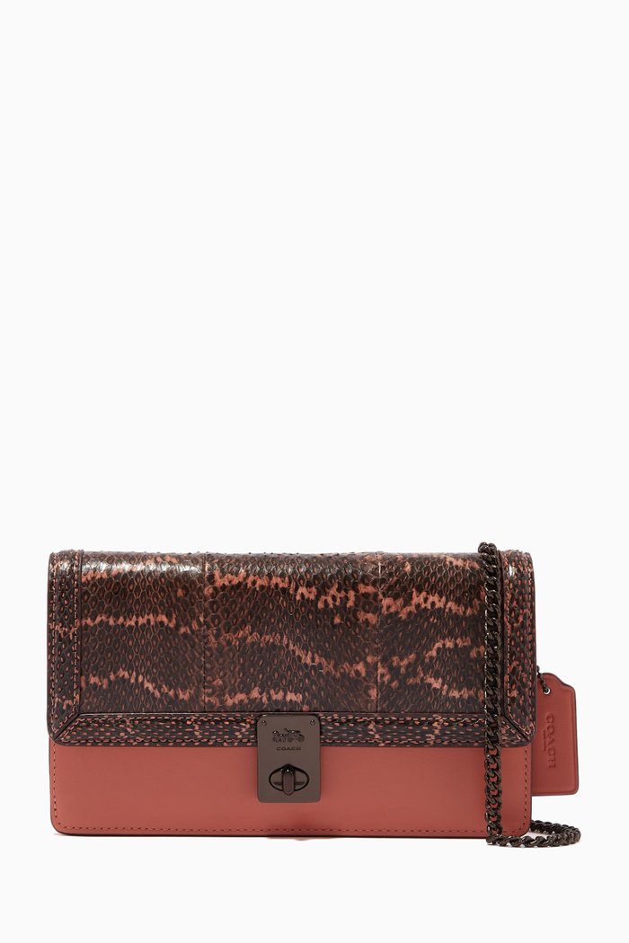 Hutton Clutch in Snakeskin & Calf Leather, Neutral