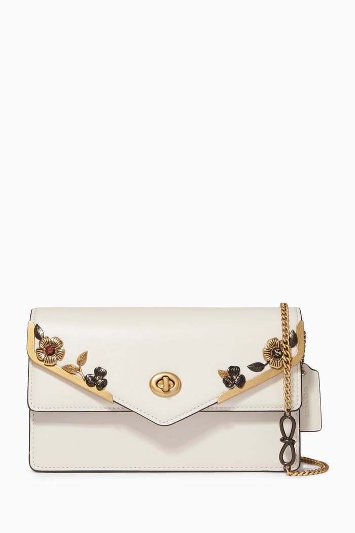 

Aster Crossbody Bag with Floral Frame in Leather, White