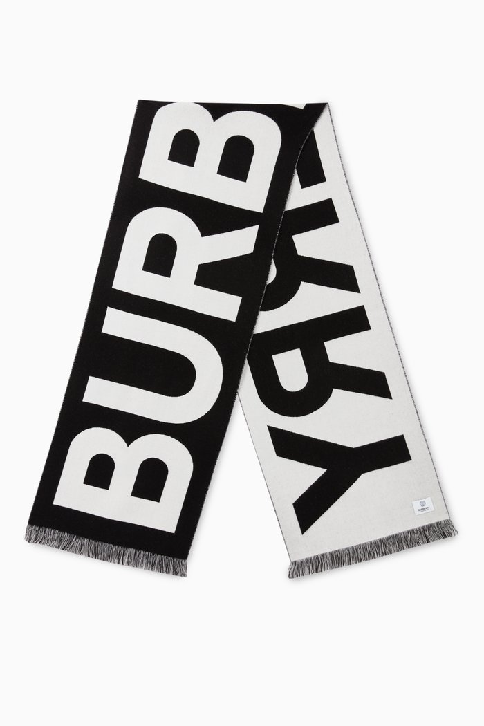 

Logo Jacquard Scarf in Organic Wool, Black