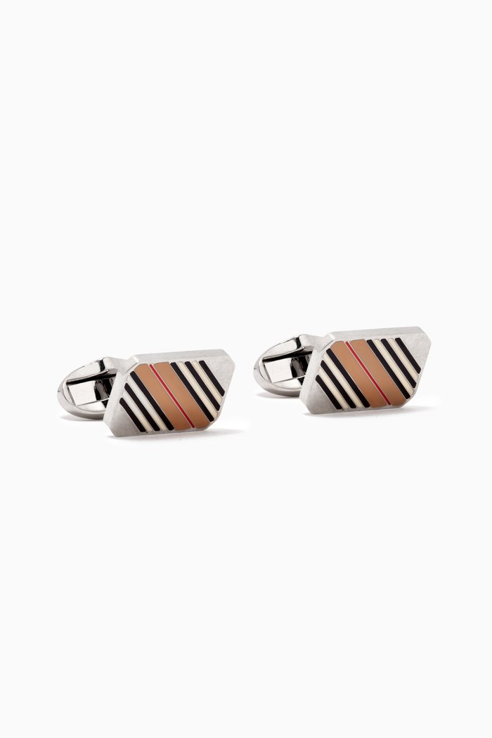 Icon Stripe Cufflinks in Brass, Silver