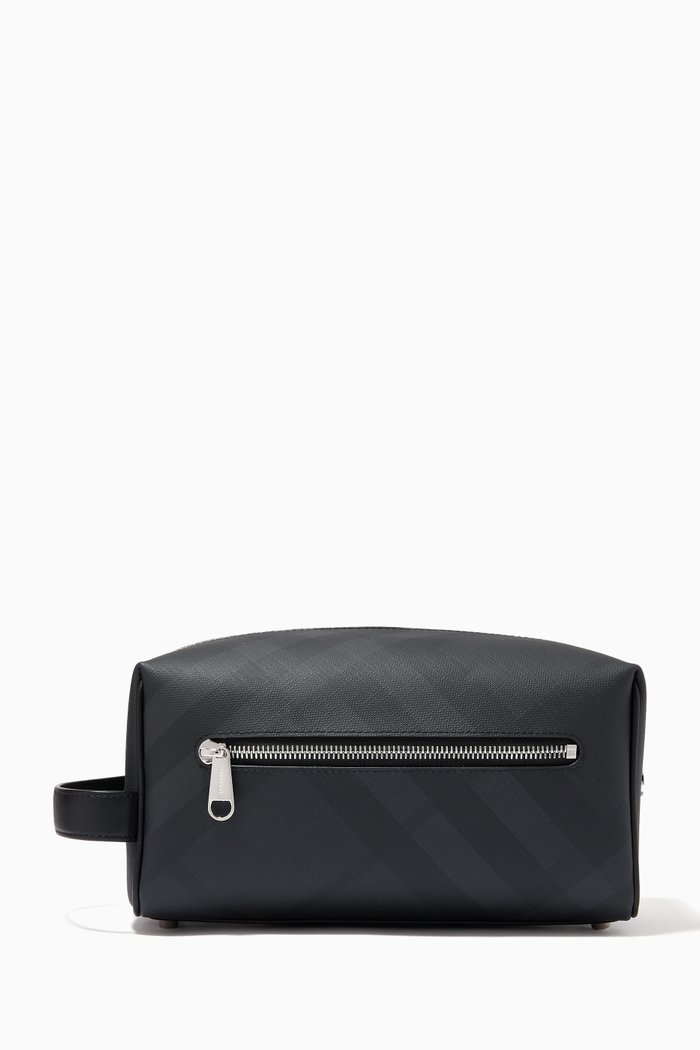 

Travel Pouch in London Check & Leather, Grey