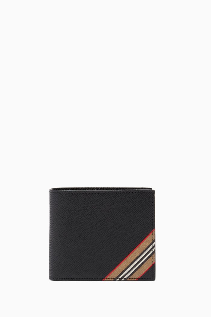 

International Bifold Coin Wallet in Icon Stripe Leather, Black