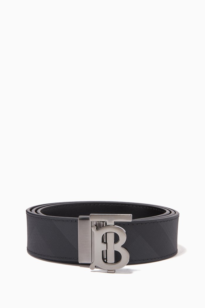 

Reversible Monogram Motif Belt in London Check & Leather, Grey