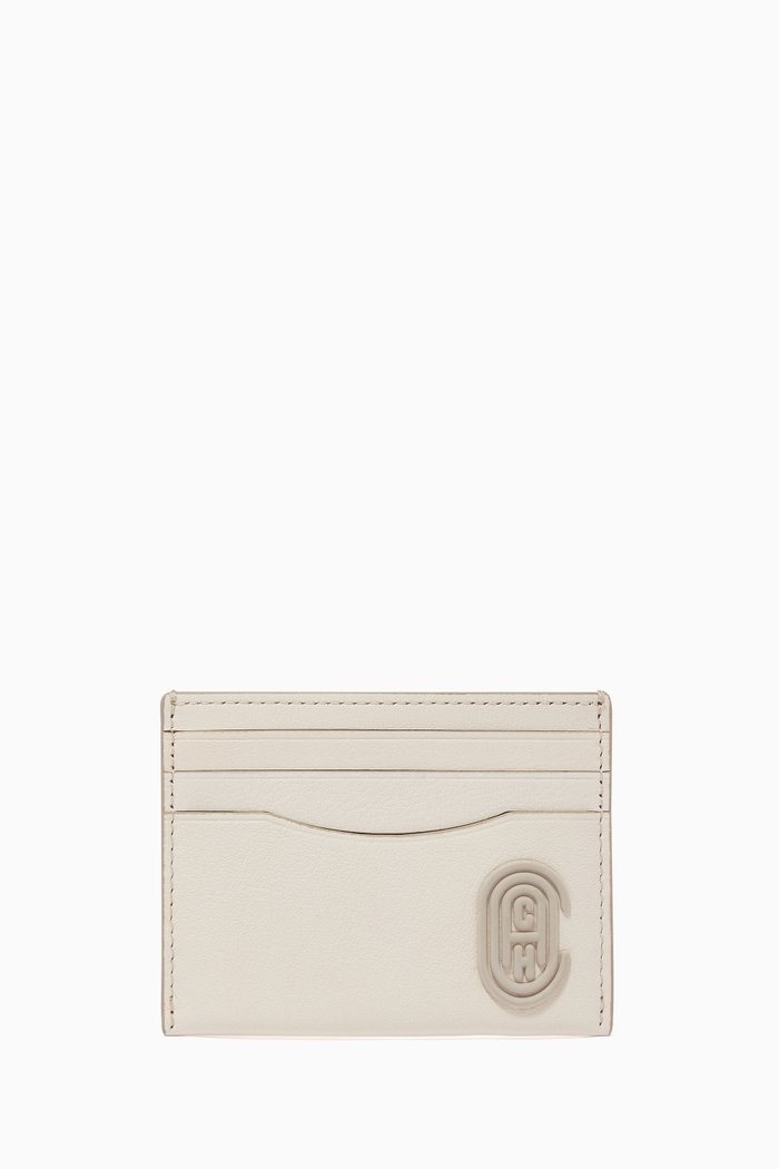 Card Case with Coach Patch in Leather, White
