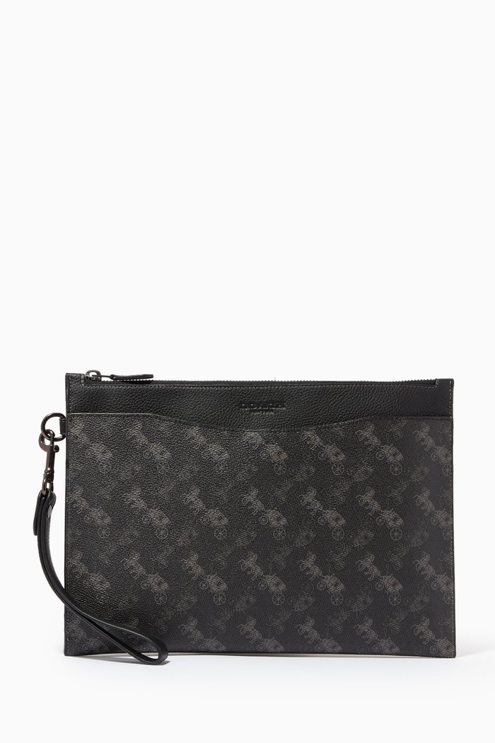 

Hitch Pouch in Coated Canvas with Horse & Carriage Print, Grey