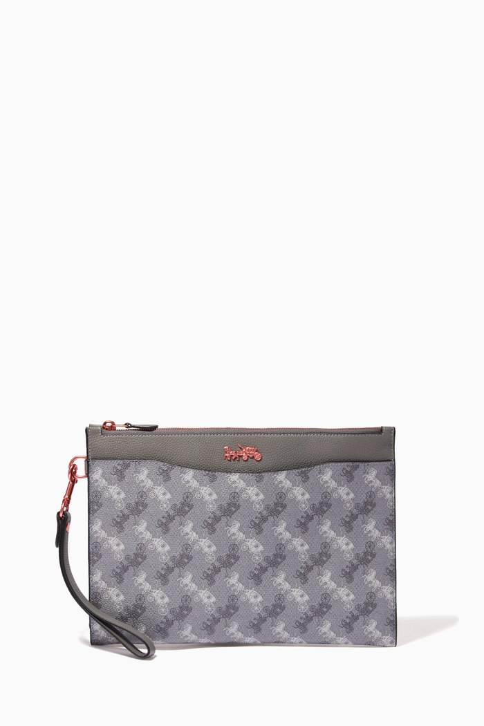 

Hitch Pouch in Coated Canvas with Horse & Carriage Print, Grey