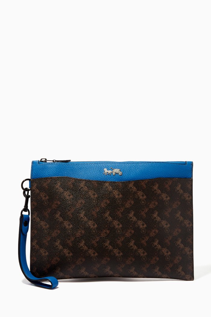 

Hitch Pouch in Coated Canvas with Horse & Carriage Print, Blue