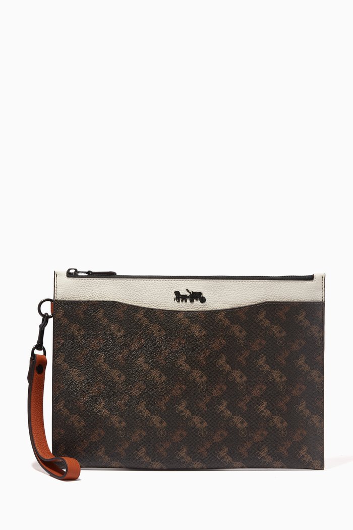 

Hitch Pouch in Coated Canvas with Horse & Carriage Print, Brown