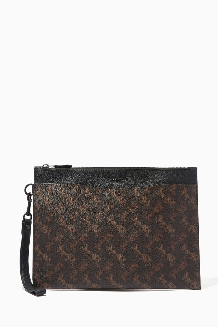 

Hitch Pouch in Coated Canvas with Horse & Carriage Print, Brown