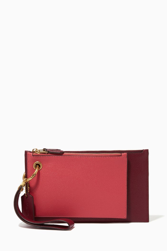 

Double Slim Wristlet in Crossgrain Leather, Pink