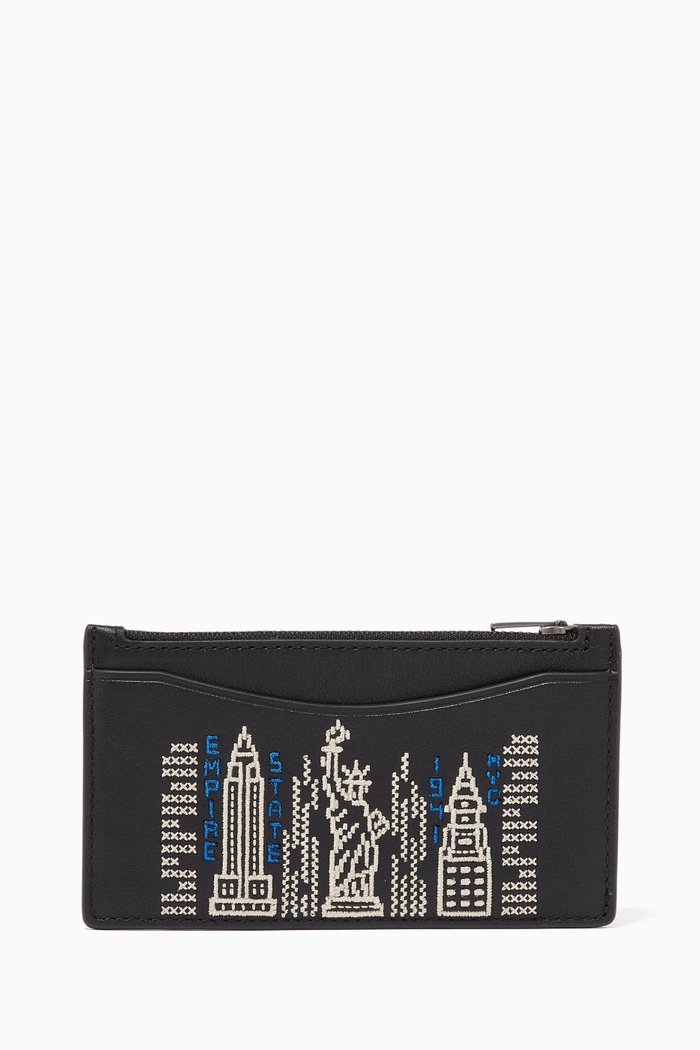 

Zip Card Case with Stardust City Skyline, Black