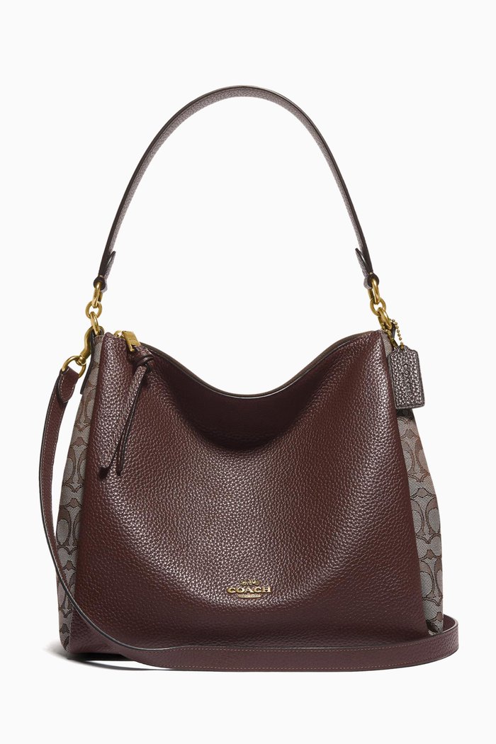 Shay Shoulder Bag in Signature Jacquard, Brown