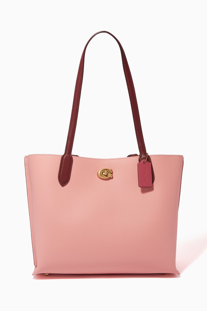 Willow Tote with Signature Canvas Interior in Colour-block Leather, Pink