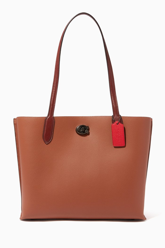 

Willow Tote with Signature Canvas Interior in Colorblock Leather, Brown