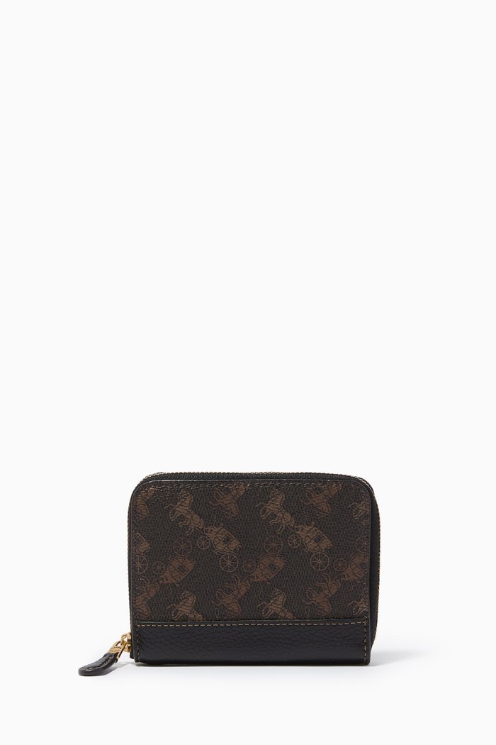 

Small Zip Around Wallet in Canvas with Horse & Carriage Print, Black