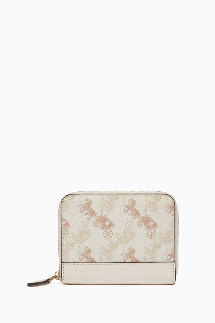 

Small Zip Around Wallet with Horse & Carriage Print, White