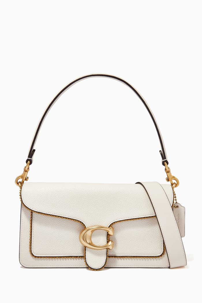 

Tabby Shoulder Bag 26 with Beadchain in Pebble Leather, White