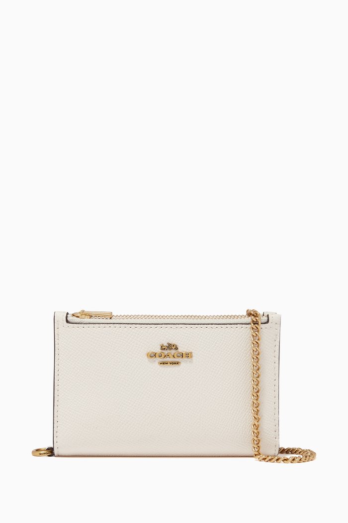 

Zip Chain Card Case in Colourblock Crossgrain Leather, White