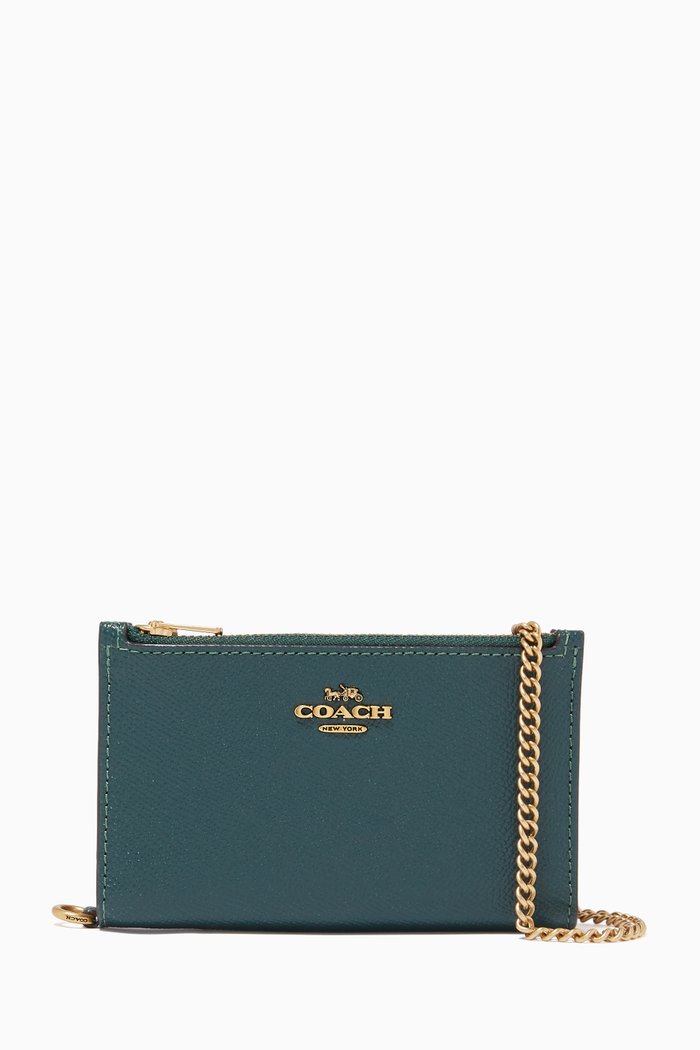 

Zip Chain Card Case in Colourblock Crossgrain Leather, Green