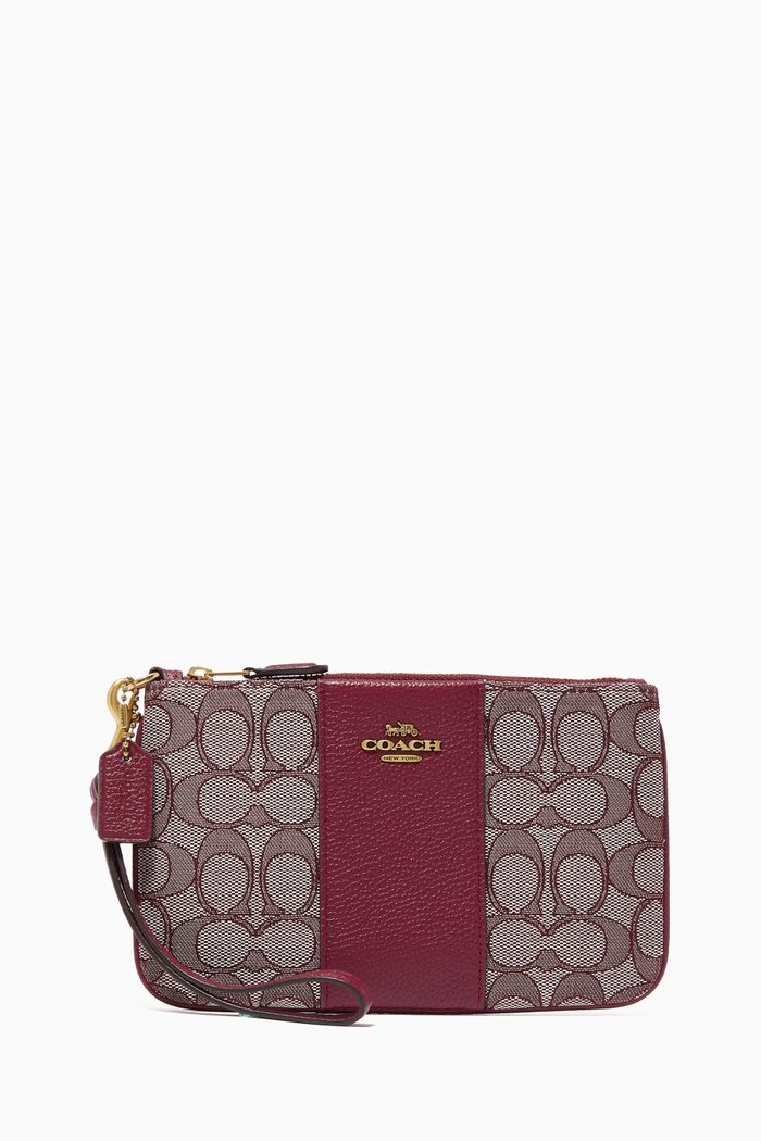 

Small Wristlet in Signature Jacquard & Leather, Burgundy