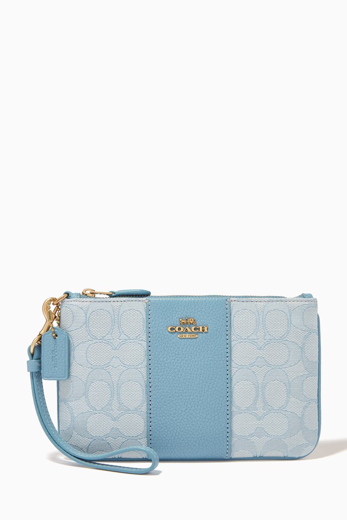 

Small Wristlet in Signature Jacquard & Leather, Blue