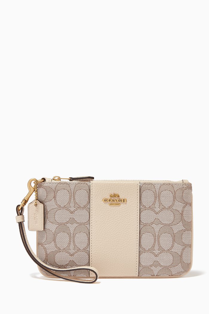 

Small Wristlet in Signature Jacquard & Leather, Neutral