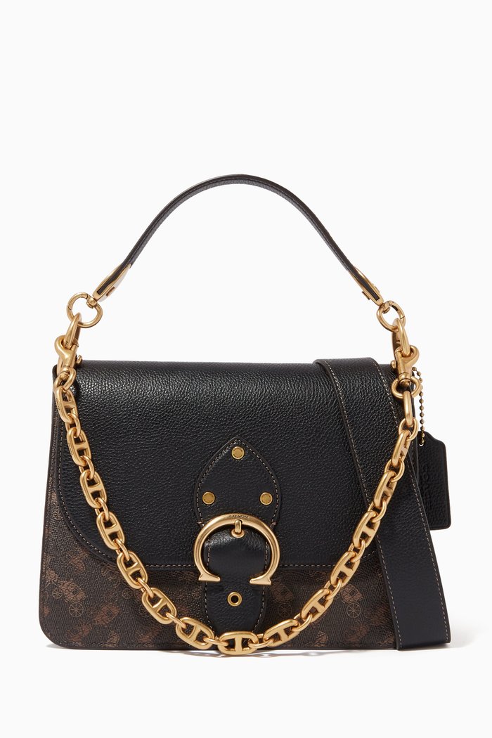 

Beat Shoulder Bag in Leather with Horse & Carriage Print, Black