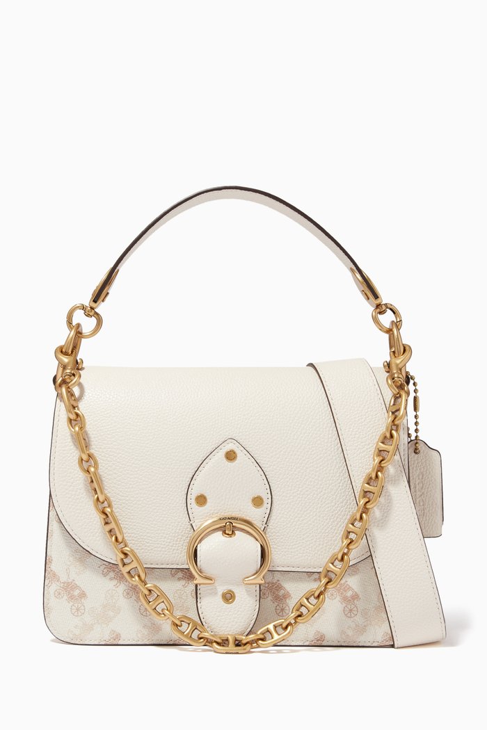 

Beat Shoulder Bag in Leather with Horse & Carriage Print, White
