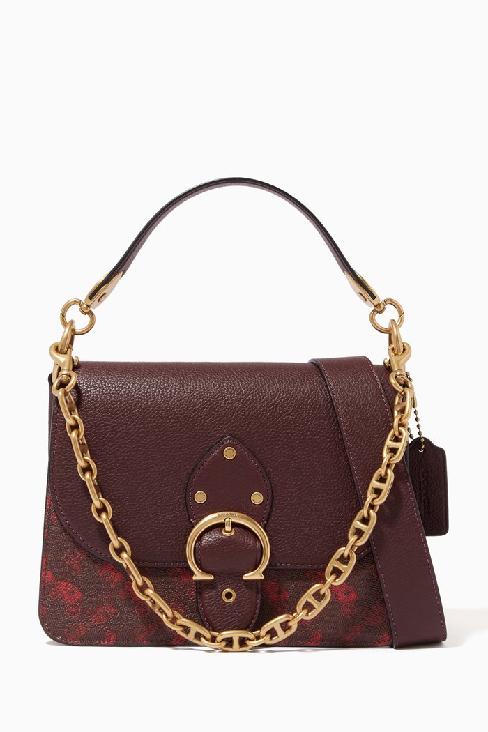 

Beat Shoulder Bag in Leather with Horse & Carriage Print, Red