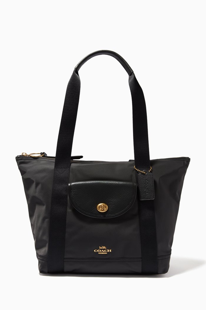

Cargo Tote in Nylon with Vintage Rose Print Interior, Black