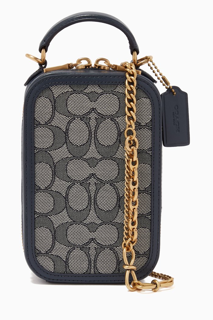 

Alie Camera Bag In Signature Jacquard & Leather, Blue