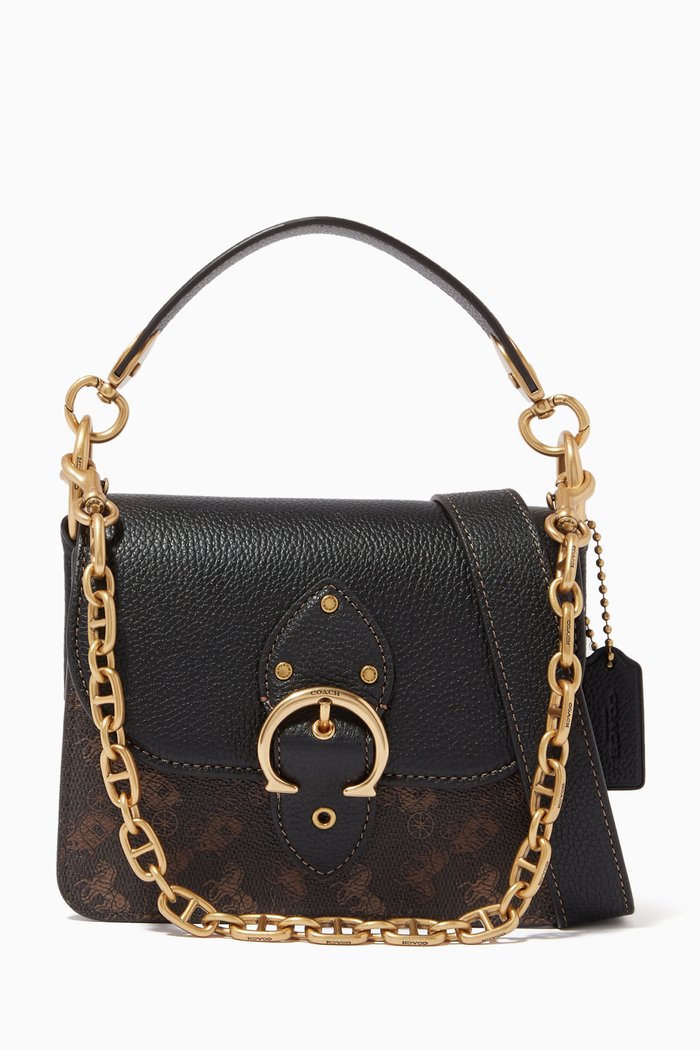

Beat Shoulder Bag 18 in Leather with Horse & Carriage Print, Black