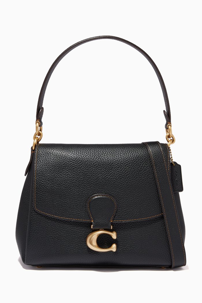 May Shoulder Bag in Pebble Leather, Black