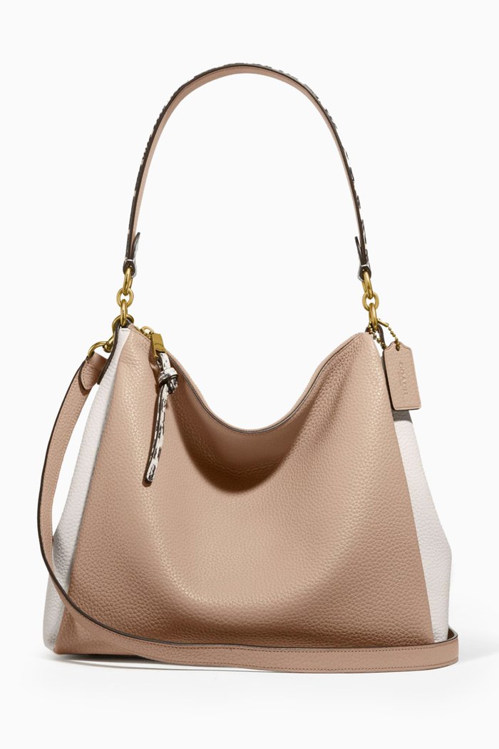 Shay Shoulder Bag with Snakeskin Detail, Brown
