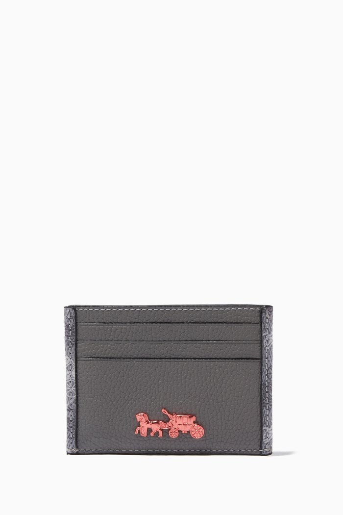 

Card Case in Canvas & Leather with Horse & Carriage Print, Grey
