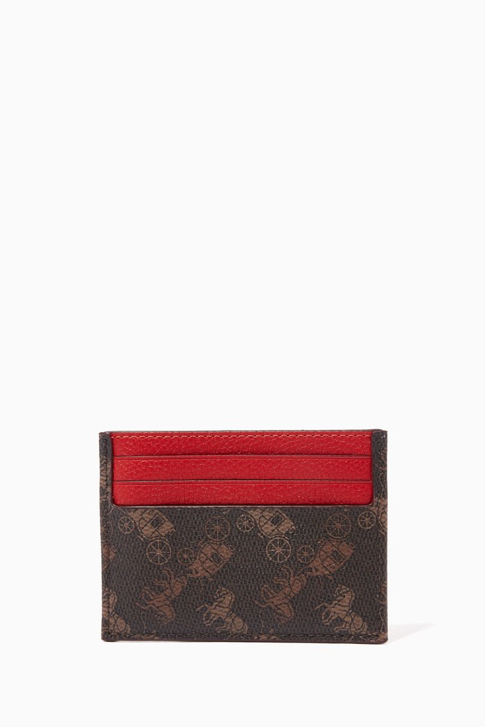 

Horse Carriage Printed Card Case in Canvas & Leather, Multicolour