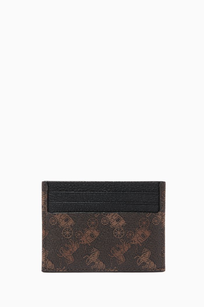 

Card Case with Horse & Carriage Print, Brown