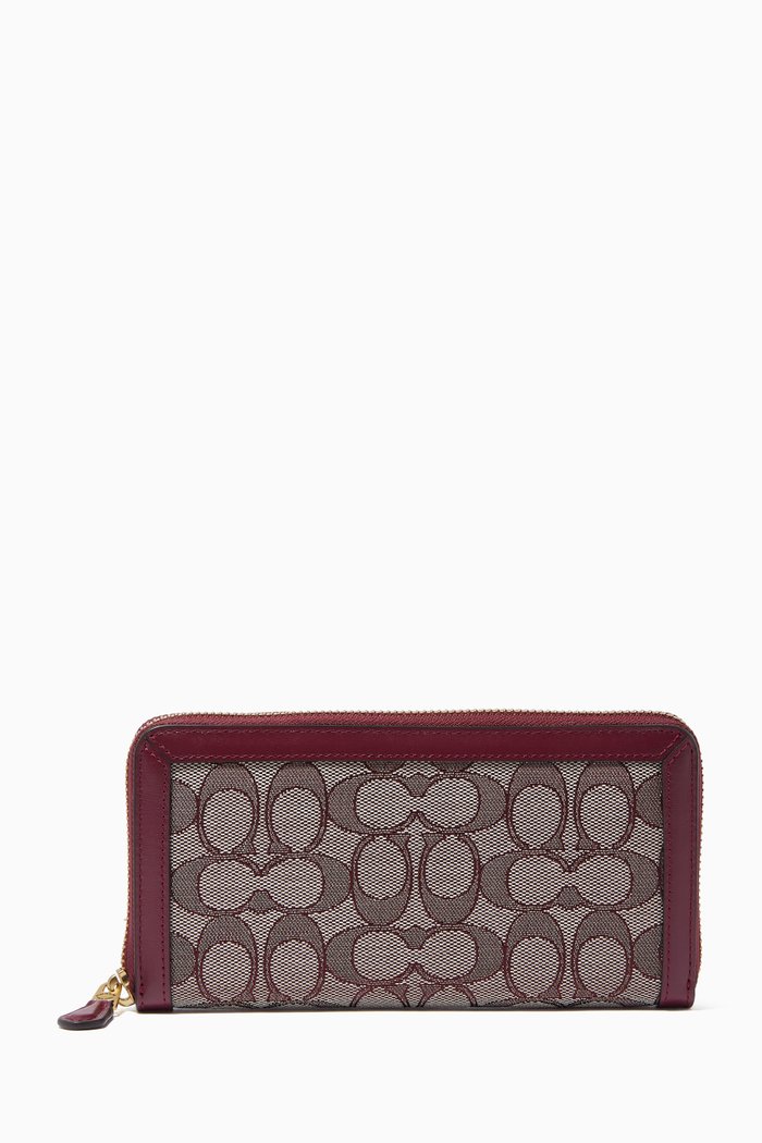 

Accordion Zip Wallet in Signature Jacquard & Leather, Burgundy