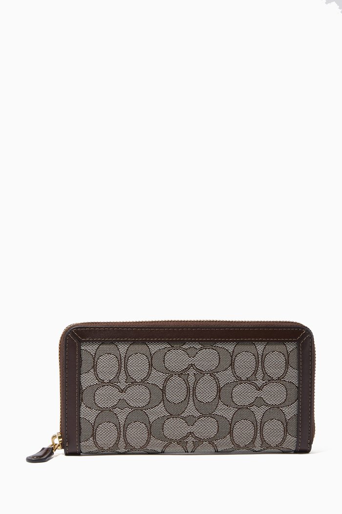 

Accordion Zip Wallet in Signature Jacquard & Leather, Brown