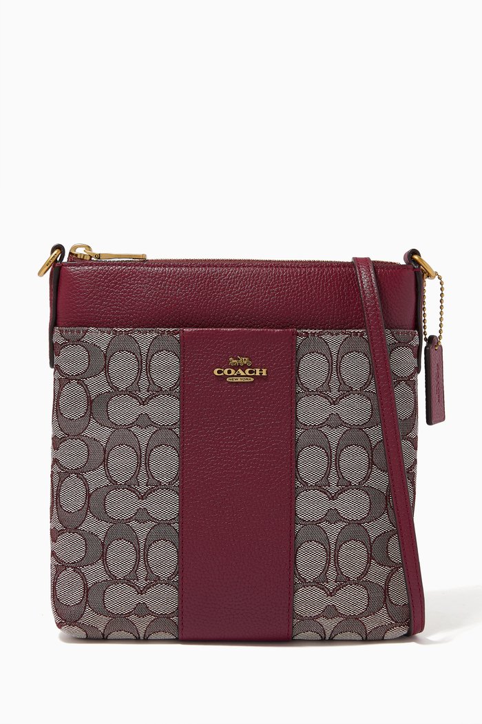 

Kitt Messenger Bag in Signature Jacquard and Leather, Burgundy
