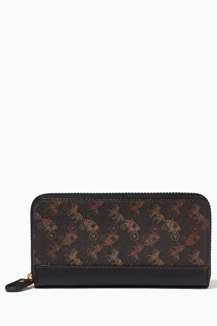 

Accordion Zip Wallet with Horse & Carriage Print, Black