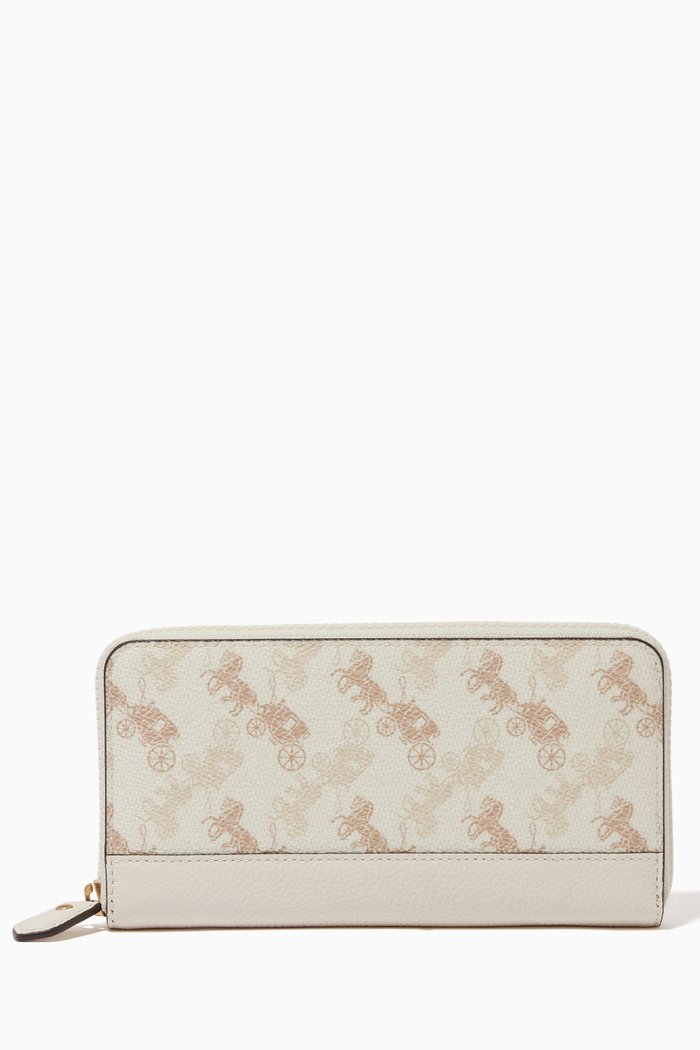 

Accordion Zip Wallet with Horse & Carriage Print, White